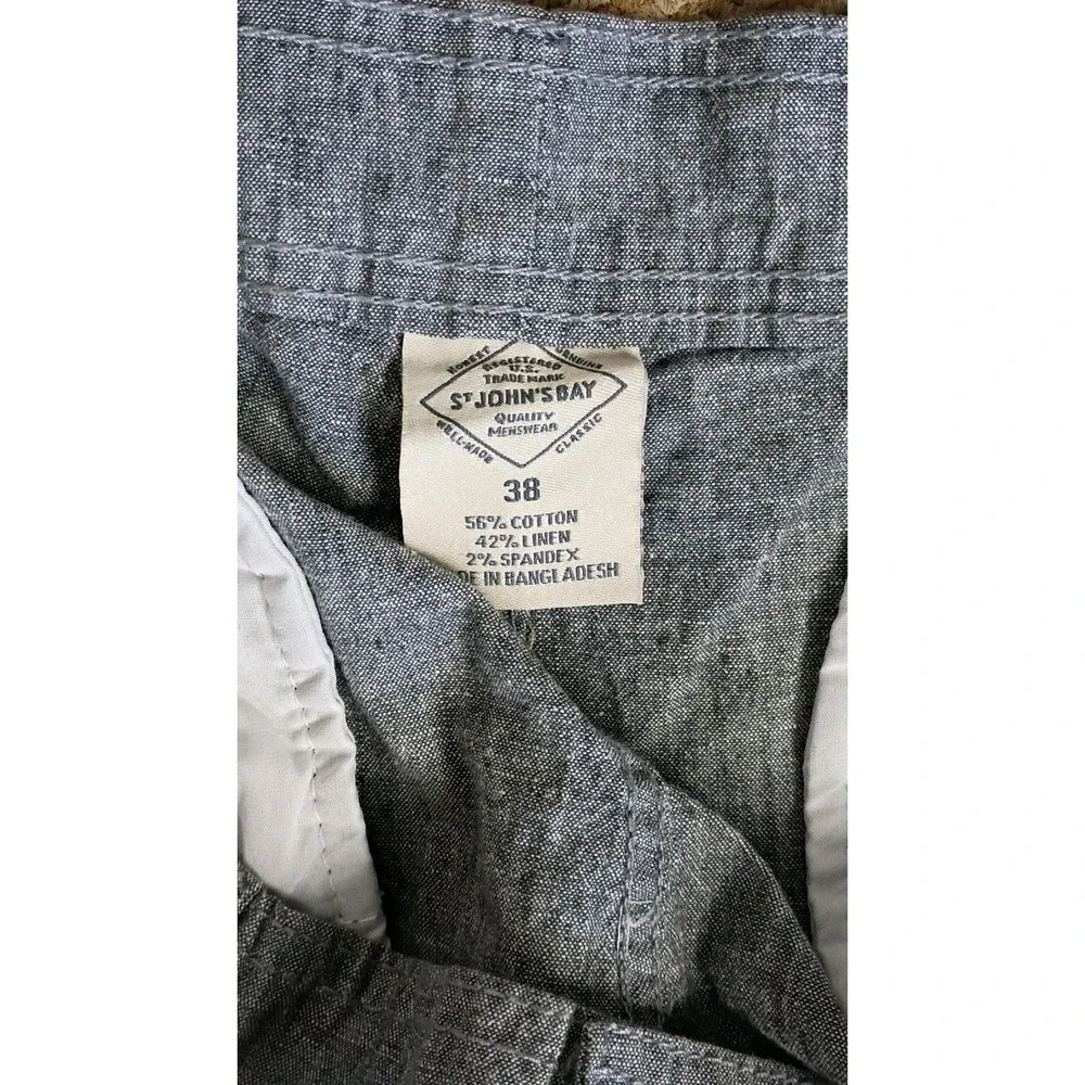 St. John's Bay Mens Linen Blend Elastic Waist Cargo Shorts Gray Sz 38